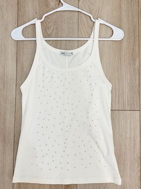 Zara Cream Tank Top with Crystal Studs